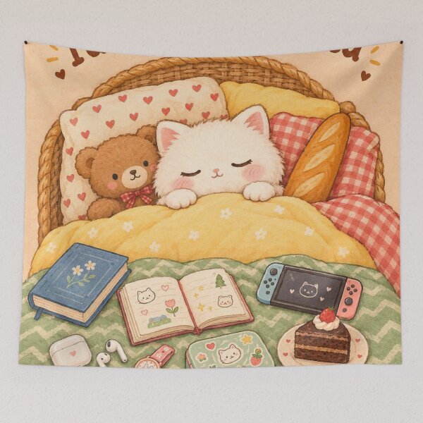 Item preview, Cozy Cottagecore Cat Sleeping In Bed 2 designed and sold by Pure Craft.