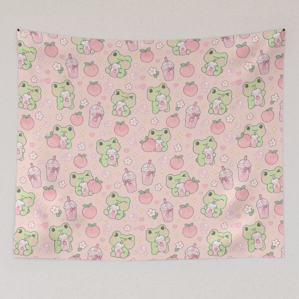 Item preview, Kawaii Frog Peach Soda Pattern designed and sold by Soft Berry Studio.
