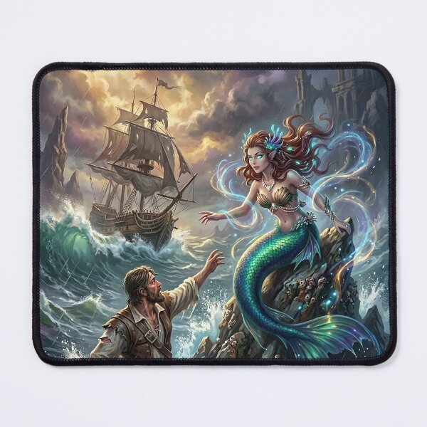 Item preview, Mermaid Luring a Sailor on Rocky Shores designed and sold by Lucid Dream Pixel.