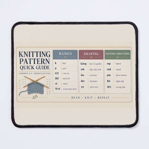 Item preview, Knitting Pattern Quick Guide Desk Mat – Common US Knitting Abbreviations designed and sold by astersgraphics.