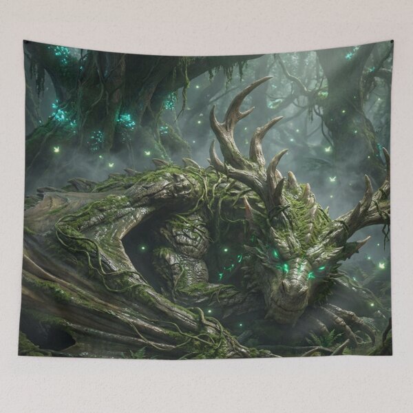 Item preview, Ancient Forest Dragon in an Enchanted Woodland designed and sold by JanjjaSoulInk.
