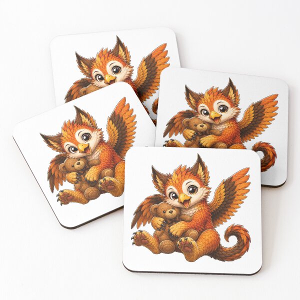 Item preview, Cute Baby Griffin with Teddy Bear Whimsical Fantasy Art designed and sold by Hatchling Hollow.