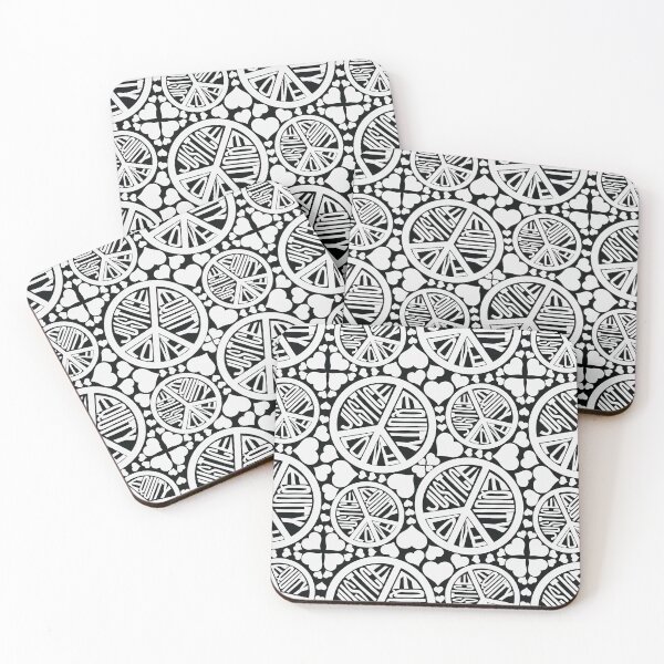 Item preview, Peace Love Justice Equity with Hearts in White & Black designed and sold by Digitalmyth's Designs.