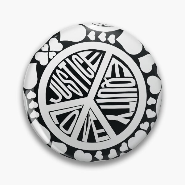 Item preview, Peace Love Justice Equity with Hearts in White & Black designed and sold by Digitalmyth's Designs.