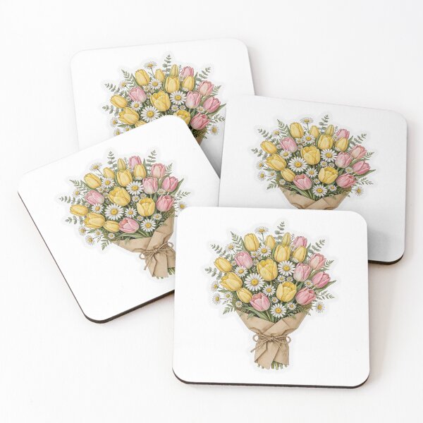 Item preview, Yellow and Pink Tulip Bouquet with Daisies | Vintage Spring Floral | Cottagecore Sticker designed and sold by FineLineBotanical .