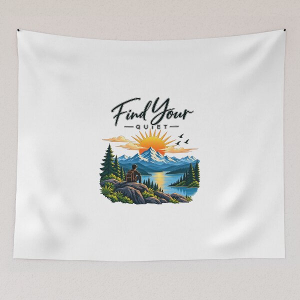 Item preview, Find Your Quiet - Mountain Sunset & Hiker Illustration designed and sold by Ozyven-Creation.