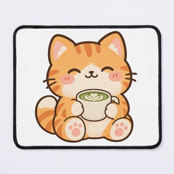 Artikelvorschau, Süße Katze und Matcha Latte entworfen und verkauft von YnMstudio25.