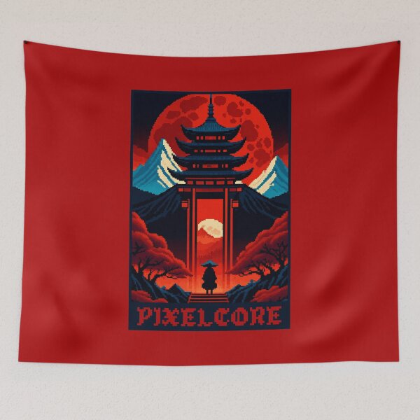 Item preview, Samurai and a Japanese Temple Dojo Pixel Art {PIXELCORE} designed and sold by PIXELCORE-TEE.