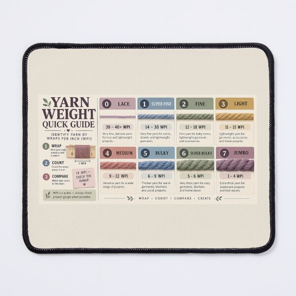 Item preview, Yarn Weight Quick Guide Desk Mat – WPI Reference for Knitting & Crochet designed and sold by astersgraphics.