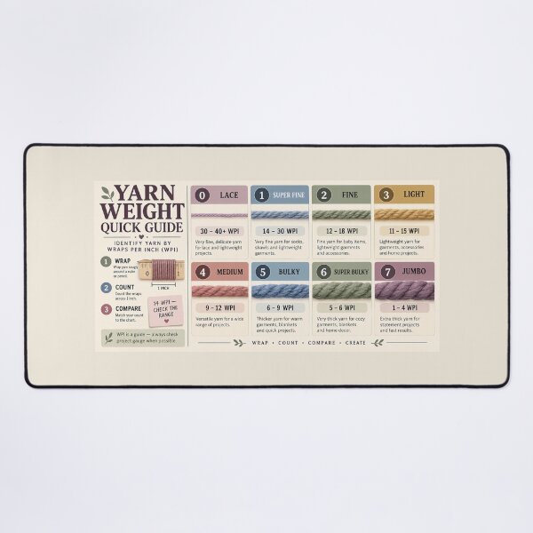 Item preview, Yarn Weight Quick Guide Desk Mat – WPI Reference for Knitting & Crochet designed and sold by astersgraphics.