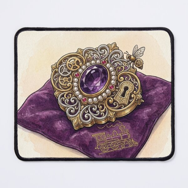 Item preview, Victorian Steampunk Amethyst Brooch watercolor Illustration designed and sold by Yaqon.