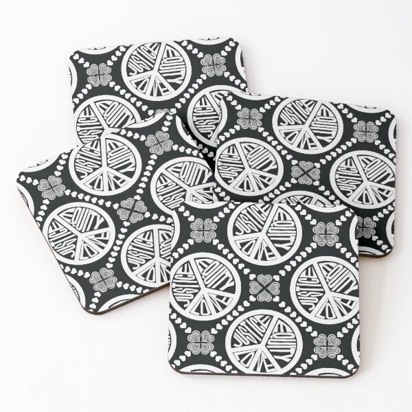 Item preview, Peace Love Justice Equity with Heart Diamonds in White & Black designed and sold by Digitalmyth's Designs.