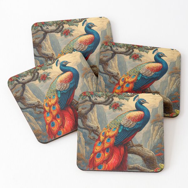 Item preview, Vibrant Peacock Among Serene Mountains and Trees designed and sold by Artessie.