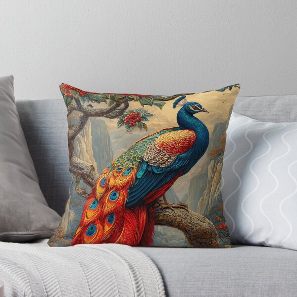 Item preview, Vibrant Peacock Among Serene Mountains and Trees designed and sold by Artessie.