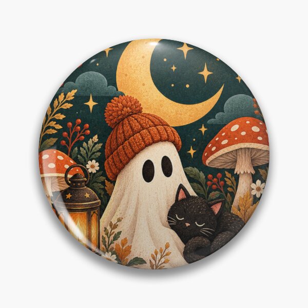 Artikelvorschau, Gemütliche Geister-Schwarzkatze-Halloween-Pilz-Mond-Kunst entworfen und verkauft von RedSwagStore.