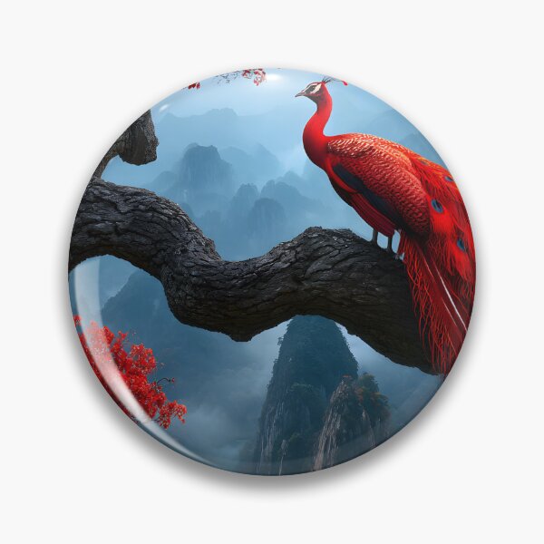 Item preview, Majestic Red Peacock Perched on a Tree Branch designed and sold by Artessie.