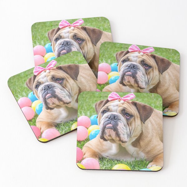 Item preview, English Bulldog with Pink Bow and Colorful Balls designed and sold by VanGaldo.