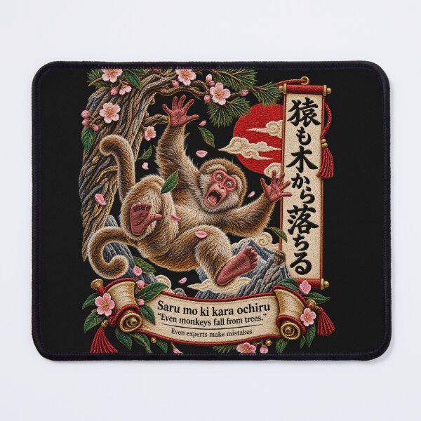 Item preview, Japanese Monkey Proverb Art – Saru mo Ki kara Ochiru Embroidery Design designed and sold by Emoji Emblems.