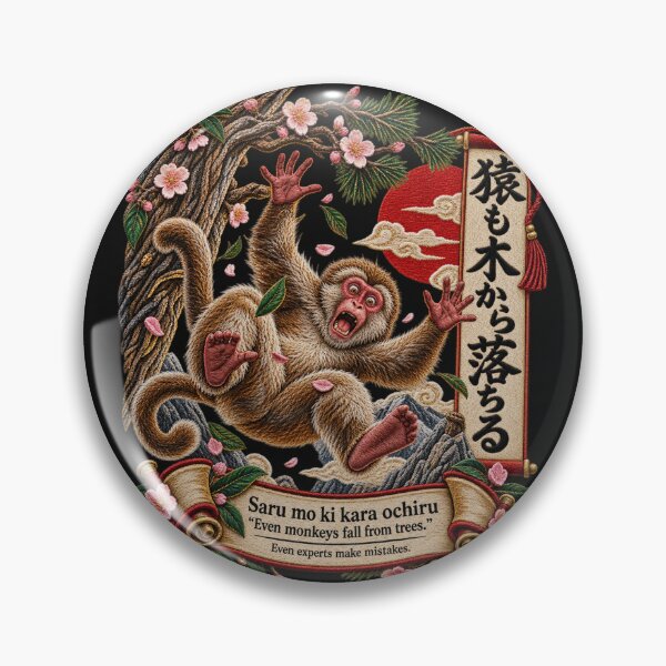 Item preview, Japanese Monkey Proverb Art – Saru mo Ki kara Ochiru Embroidery Design designed and sold by Emoji Emblems.