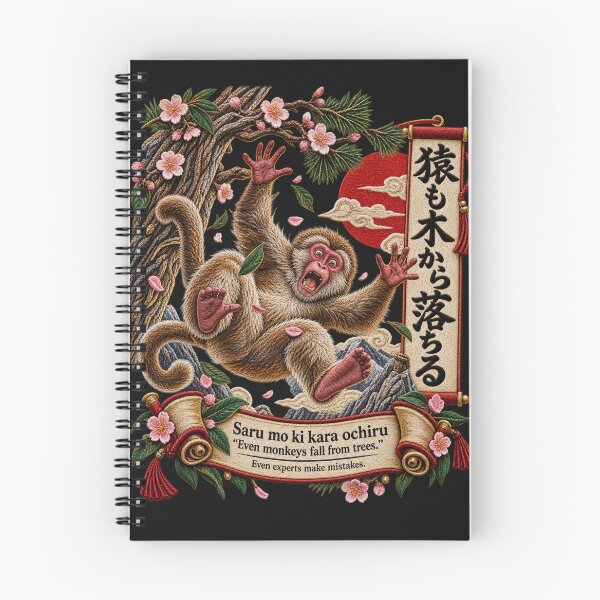 Item preview, Japanese Monkey Proverb Art – Saru mo Ki kara Ochiru Embroidery Design designed and sold by Emoji Emblems.