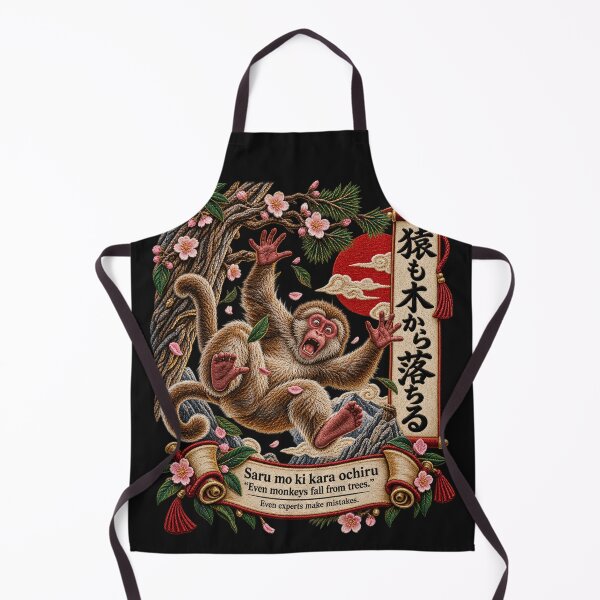Item preview, Japanese Monkey Proverb Art – Saru mo Ki kara Ochiru Embroidery Design designed and sold by Emoji Emblems.