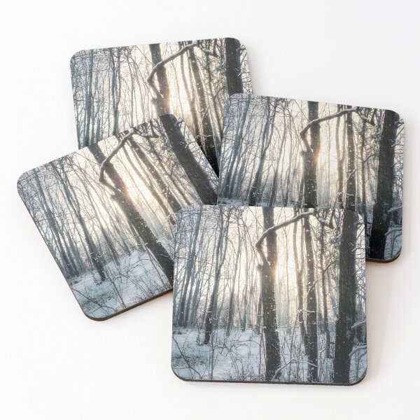 Item preview, Winter Forest Fine Art Photography Canvas Print | Snowy Woodland Trees Wall Art | Atmospheric Cold Sunlight Nature Poster | Vertical Landscape Photo Decor designed and sold by SergioMiklos.