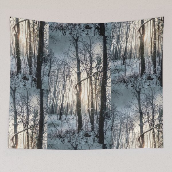 Item preview, Winter Forest Fine Art Photography Canvas Print | Snowy Woodland Trees Wall Art | Atmospheric Cold Sunlight Nature Poster | Vertical Landscape Photo Decor designed and sold by SergioMiklos.