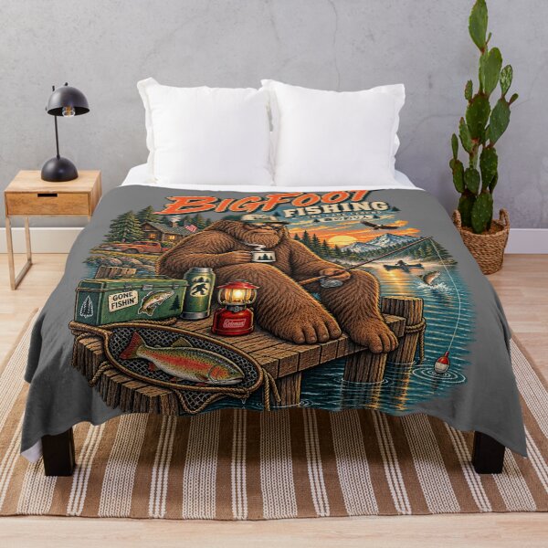 Item preview, Bigfoot Fishing Lake Legend Vintage Outdoor Art designed and sold by ElizBurkes.