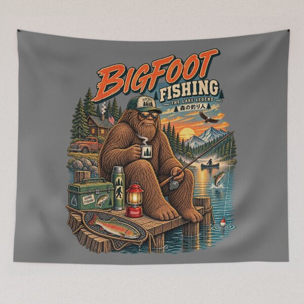 Item preview, Bigfoot Fishing Lake Legend Vintage Outdoor Art designed and sold by ElizBurkes.