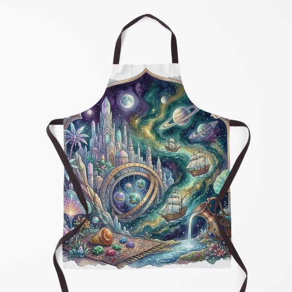 Item preview, Interstellar Sailing Ship in Cosmic Nebula Watercolor Art designed and sold by Yaqon.