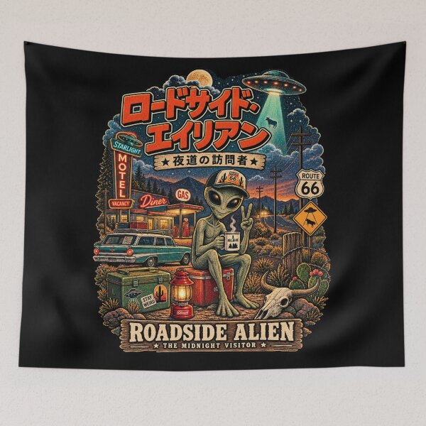 Item preview, Roadside Alien Route 66 Retro UFO Desert Art designed and sold by ElizBurkes.
