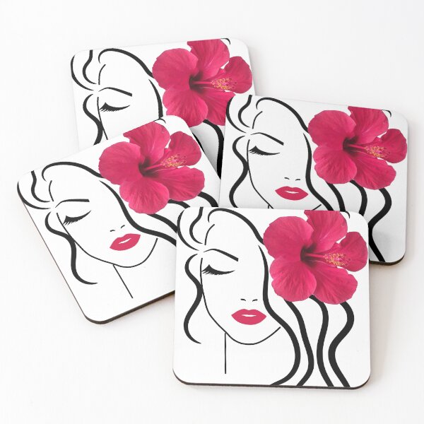 Item preview, Pretty Girl Face Exotic Hibiscus White Black Line Art Shapes Mania designed and sold by Shapes-Mania.