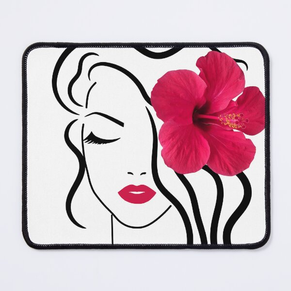 Item preview, Pretty Girl Face Closed Eyes Eyelashes Exotic Hibiscus White Black Line Art Shapes Mania designed and sold by Shapes-Mania.