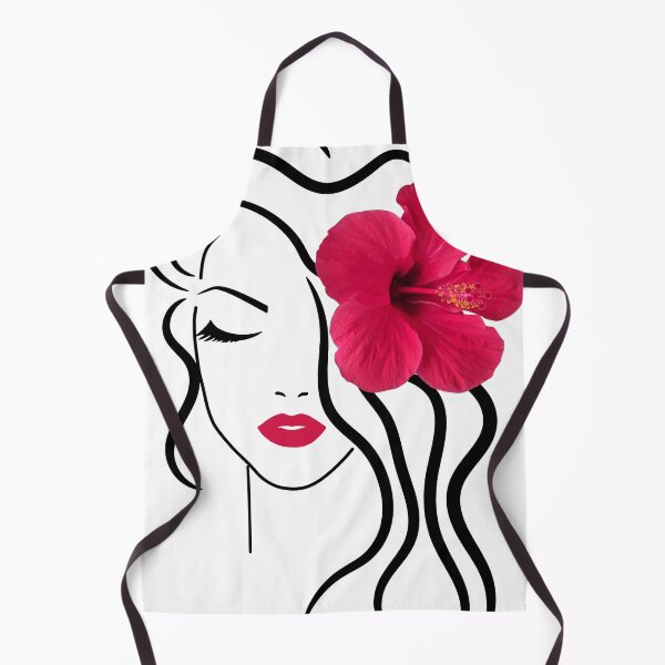 Item preview, Pretty Girl Face Closed Eyes Eyelashes Exotic Hibiscus White Black Line Art Shapes Mania designed and sold by Shapes-Mania.