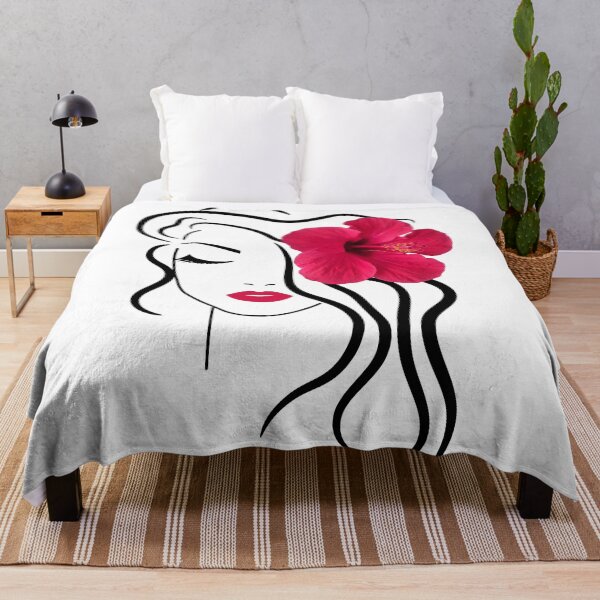 Item preview, Pretty Girl Face Exotic Hibiscus White Black Line Art Shapes Mania designed and sold by Shapes-Mania.