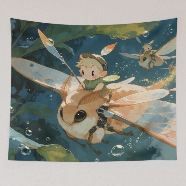 Item preview, Tiny Sprite Riding Moth in Forest Light (V3) designed and sold by SabaMirzique.