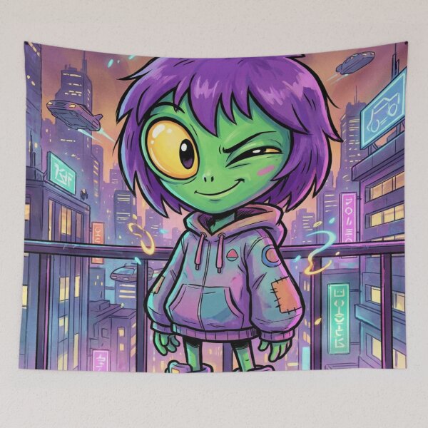 Item preview, Mischievous Alien Kid Retro Cartoon designed and sold by JanjjaSoulInk.