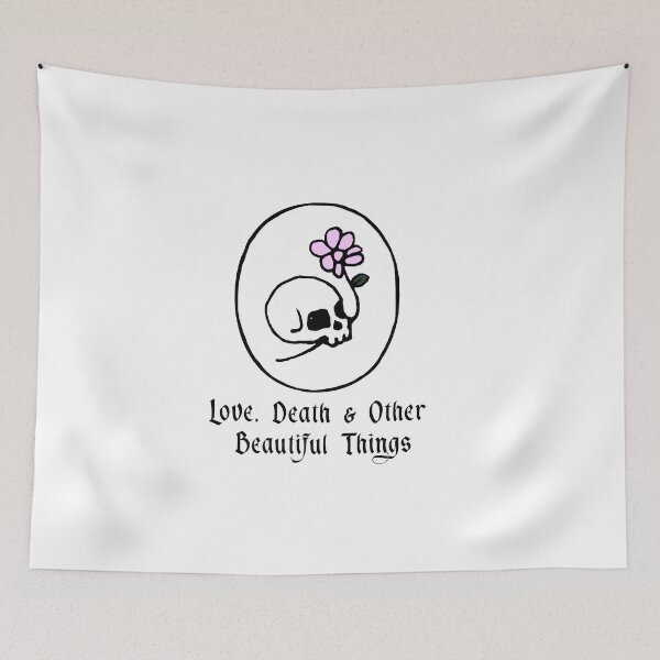 Item preview, Love Death and Other Beautiful Things – Cute Skull & Flower Dark Romantic Art designed and sold by witchlingart.