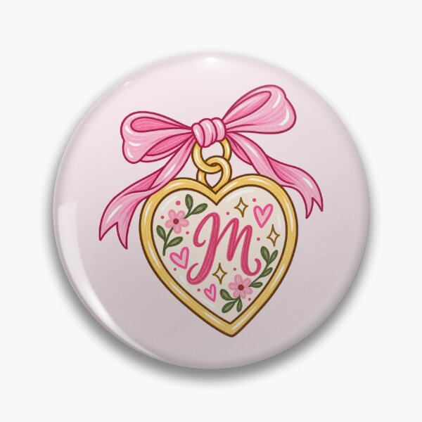 Artikelvorschau, M Initial Heart Locket – Pink Bow Floral Monogram entworfen und verkauft von SnugbugStudios.
