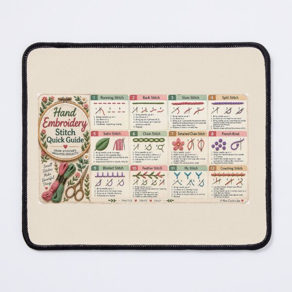 Item preview, Embroidery Stitch Guide Desk Mat – Hand Embroidery Quick Reference for Beginners designed and sold by astersgraphics.
