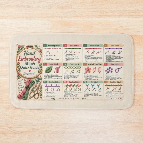 Item preview, Embroidery Stitch Guide Desk Mat – Hand Embroidery Quick Reference for Beginners designed and sold by astersgraphics.