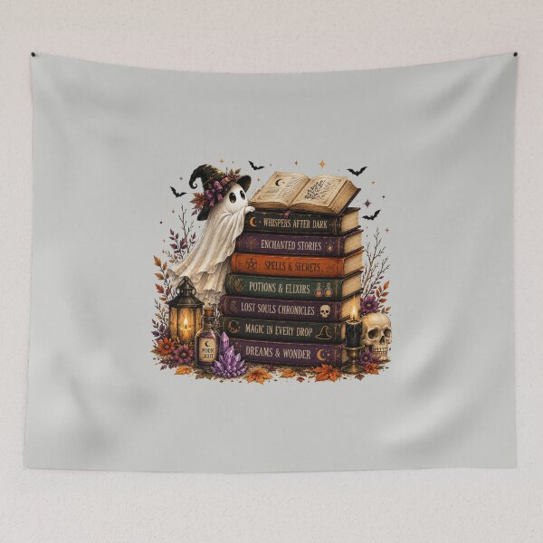 Artikelvorschau, Funny Ghost With Books for Halloween Lover entworfen und verkauft von MalwasBasket.