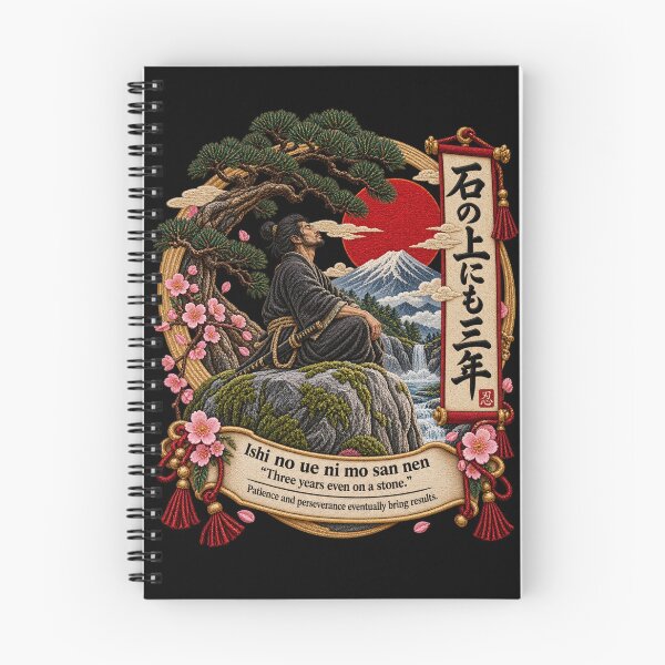 Item preview, Japanese Proverb Art – Ishi no Ue ni mo San Nen Patience Embroidery designed and sold by Emoji Emblems.