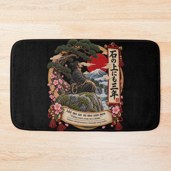 Item preview, Japanese Proverb Art – Ishi no Ue ni mo San Nen Patience Embroidery designed and sold by Emoji Emblems.