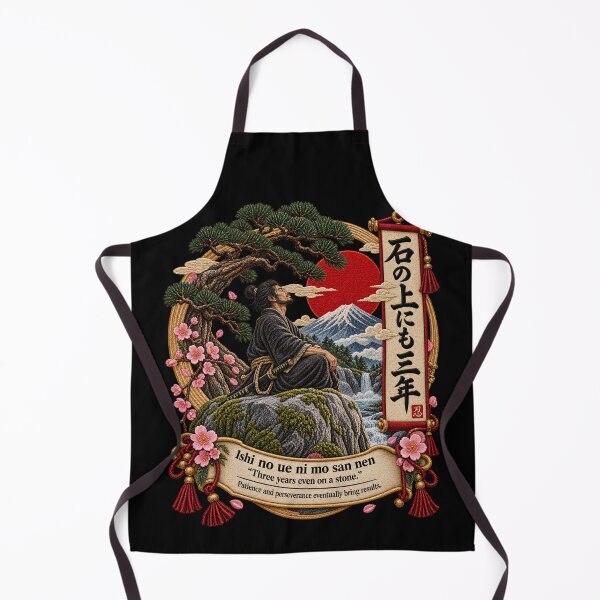 Item preview, Japanese Proverb Art – Ishi no Ue ni mo San Nen Patience Embroidery designed and sold by Emoji Emblems.