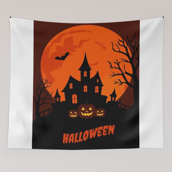 Item preview, Halloween Haunted Castle with Pumpkins and Full Moon designed and sold by DesignbyAnnaM.