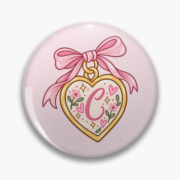 Artikelvorschau, C Initial Heart Locket – Pink Bow Floral Letter C Art entworfen und verkauft von SnugbugStudios.