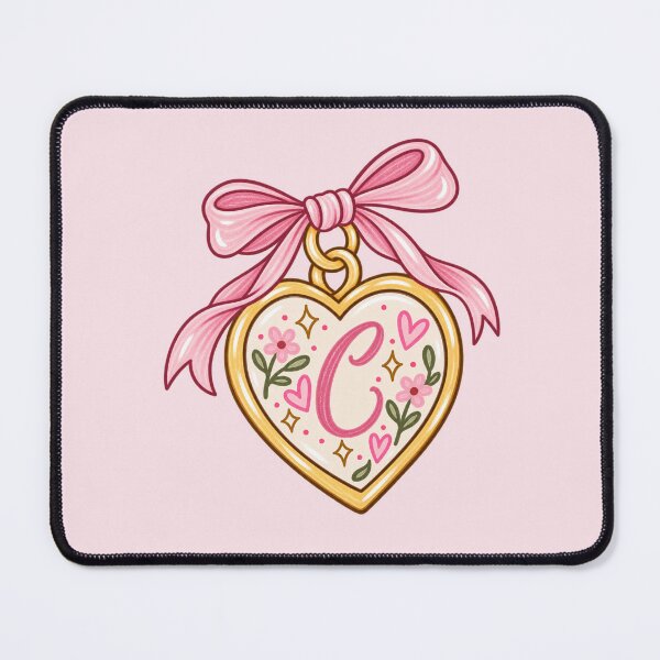 Item preview, C Initial Heart Locket – Pink Bow Floral Letter C Art designed and sold by SnugbugStudios.