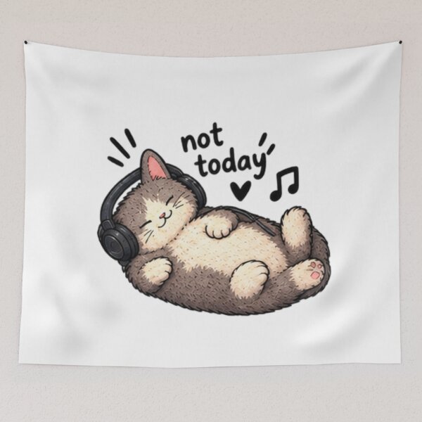 Item preview, Not Today – Cute Sleeping Cat With Headphones Lo-Fi Music Sticker designed and sold by Anstickerrr.
