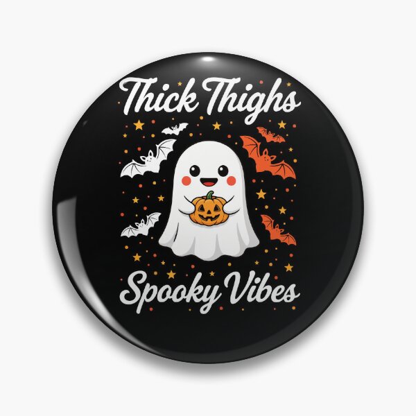 Item preview,  Thick Thighs Spooky Vibes Cute Ghost Holding Pumpkin With Bats designed and sold by jkrphoto.